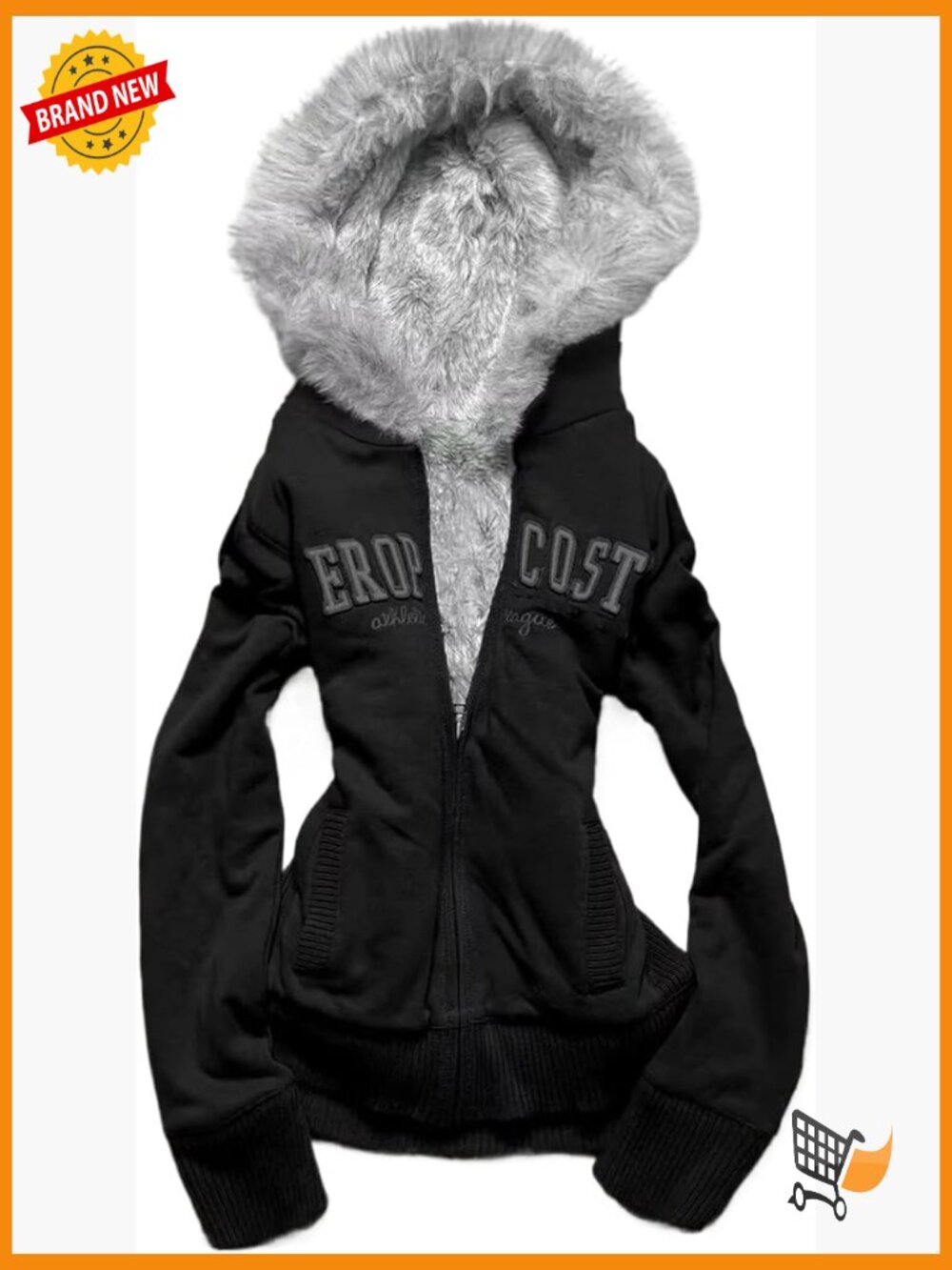Y2k Zip Up Hoodie with Faux Fur Collar Crop Crop Jacket Emo Grunge Streetwear